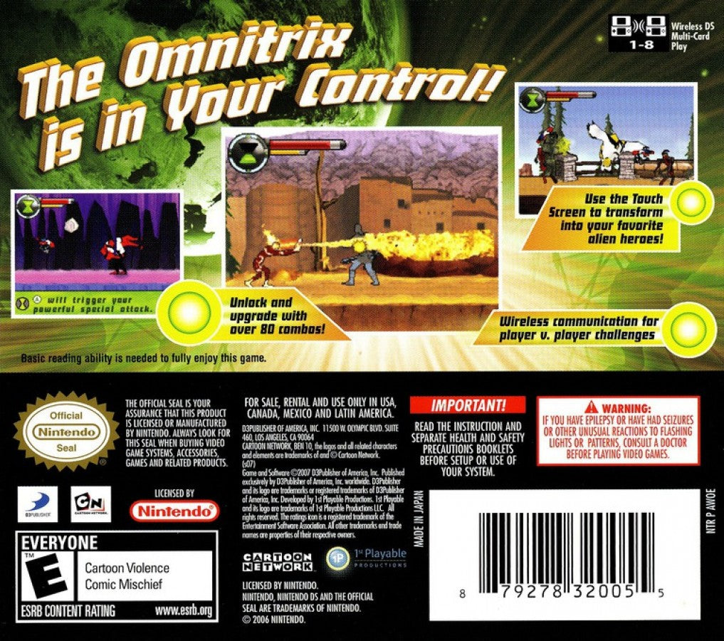 Ben 10: Protector of Earth back cover art for Nintendo DS (DS) video game