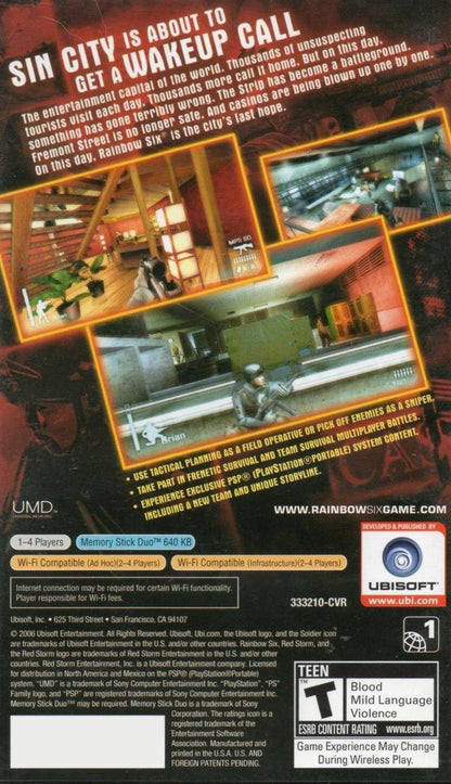 Tom Clancy's Rainbow Six Vegas Greatest Hits inspired design featuring tactical military shooter aesthetic elite counterterrorism operations squad based strategy intense urban combat realistic weaponry stealth breaching action cinematic modern warfare presentation back coveer