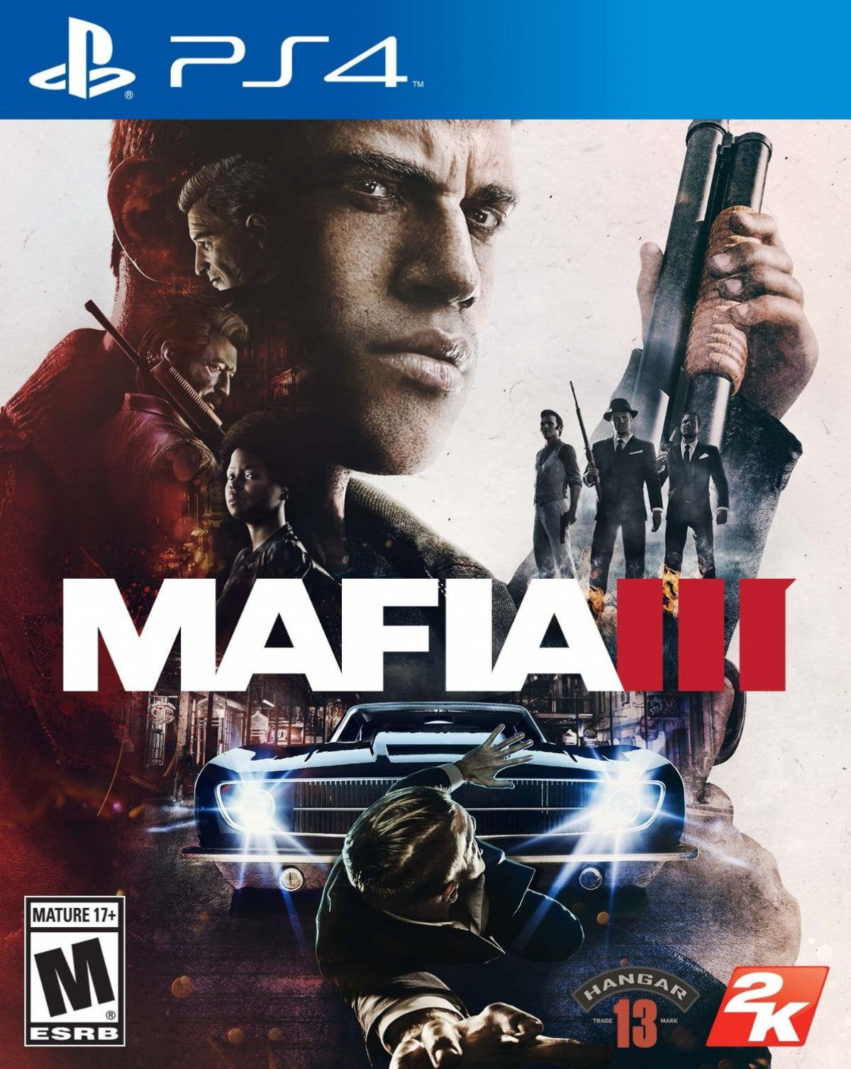 Mafia III PlayStation 4 PS4 open world action adventure video game featuring Lincoln Clay organized crime revenge missions New Bordeaux city exploration gunfights vehicle driving stealth combat weapons and immersive story-driven gameplay collectible gaming appeal front cover art