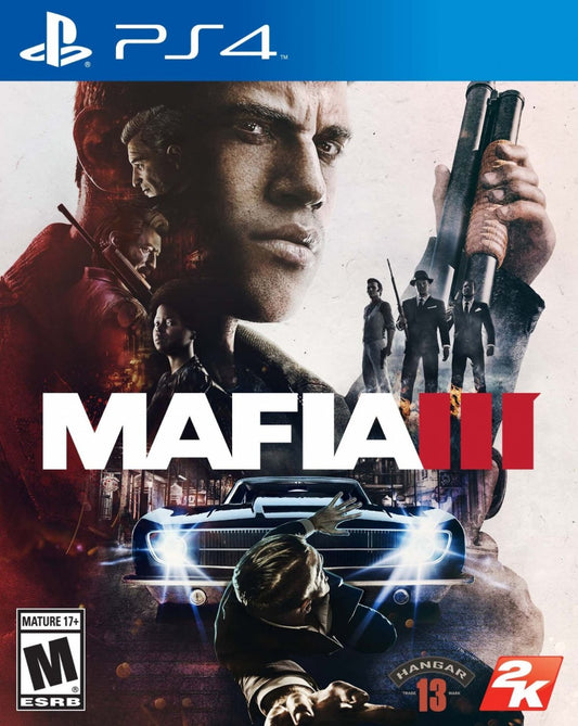 Mafia III PlayStation 4 PS4 open world action adventure video game featuring Lincoln Clay organized crime revenge missions New Bordeaux city exploration gunfights vehicle driving stealth combat weapons and immersive story-driven gameplay collectible gaming appeal front cover art
