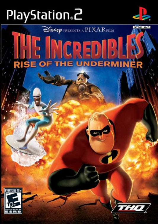 
The Incredibles Rise of the Underminer PlayStation 2 PS2 video game, action adventure, Pixar movie tie-in, cooperative gameplay, family-friendly console title cover