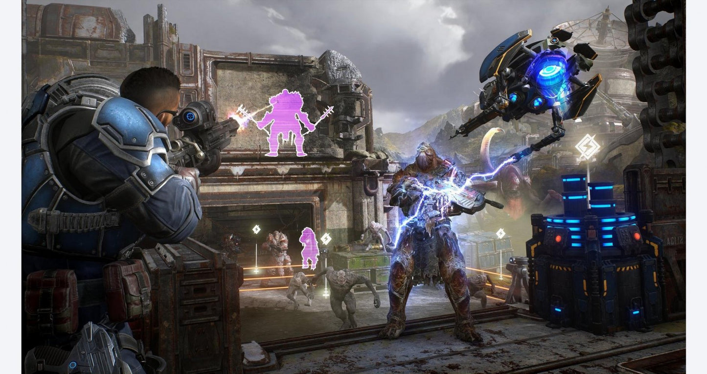 Gears 5 for Xbox One, gameplay image for a third-person shooter action sci-fi video game