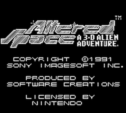 Altered Space Nintendo Game Boy GB for sci fi action platformer retro video game fans featuring alien worlds futuristic environments side scrolling gameplay challenging platforming arcade style action exploration intense combat collectible gaming appeal title screen