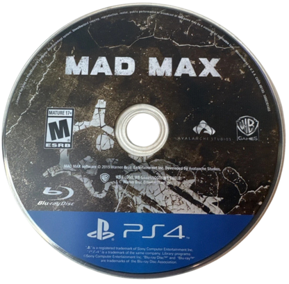 Mad Max – PlayStation 4 (PS4) video game disc, open-world action-adventure game.