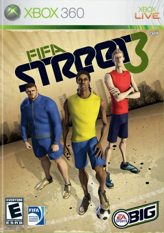 FIFA Street 3 Xbox 360 for sports video game fans featuring arcade style street soccer gameplay fast paced matches trick moves freestyle skills authentic international players multiplayer competition vibrant urban environments and exciting football action collectible gaming appeal front cover art