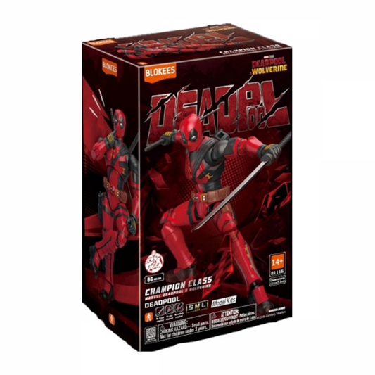 Blokees Marvel Infinity Saga Champion Class Deadpool 81116 model kit, buildable superhero figure, articulated display model, Marvel collectible front corner cover