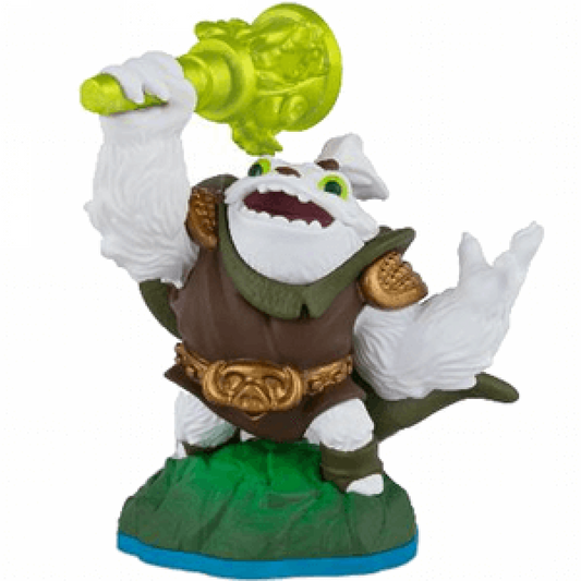 Zoo Lou Skylanders Swap Force figure, mystical druid character with antlers, green cloak, and staff, summoning animal spirits with magical energy, detailed collectible toy on portal base from Skylanders Swap Force series