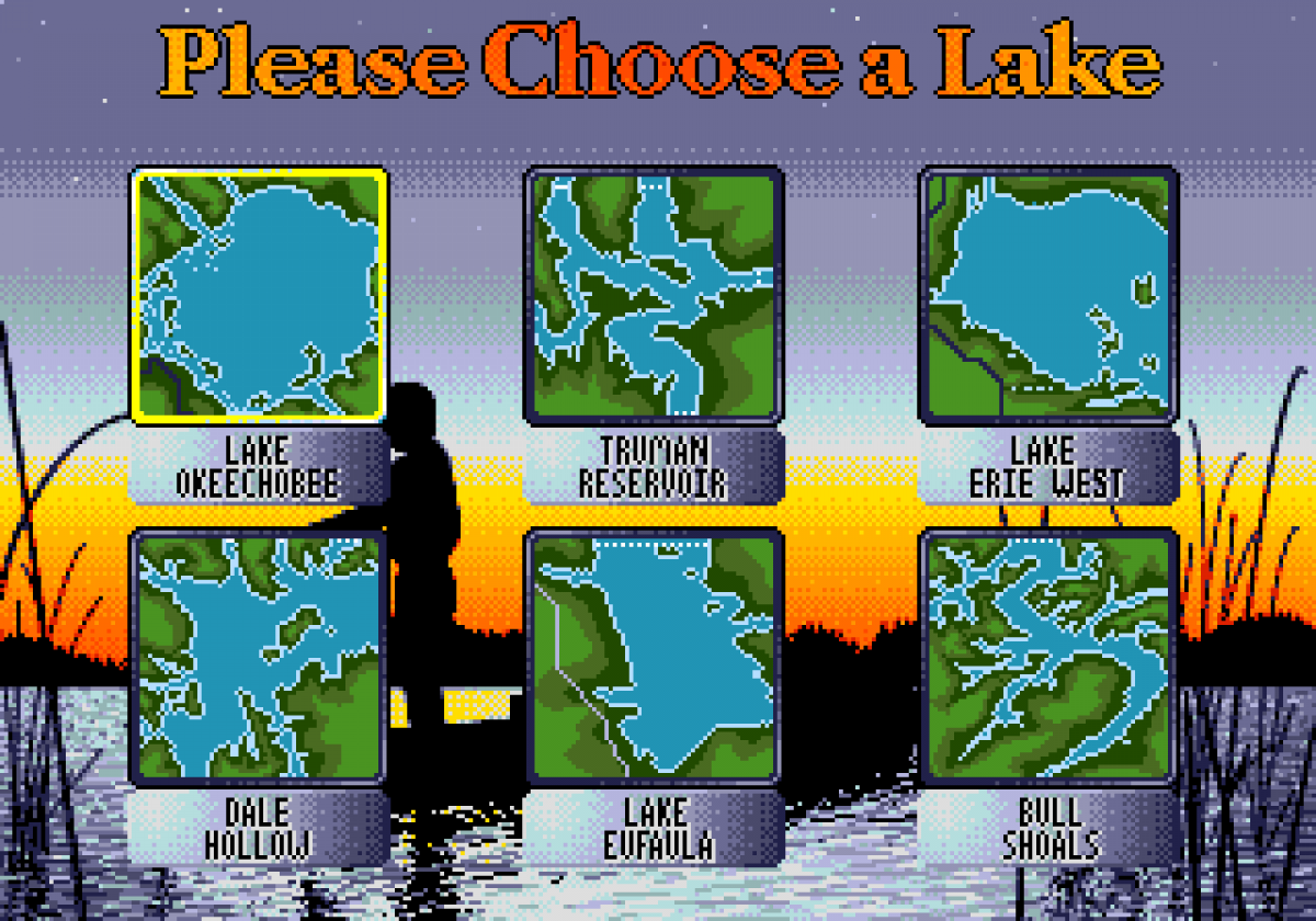 TNN Outdoors Bass Tournament 96 retro Sega Genesis video game featuring fishing tournament gameplay, competitive bass fishing challenges, sports simulation action and classic Genesis entertainment - gameplay