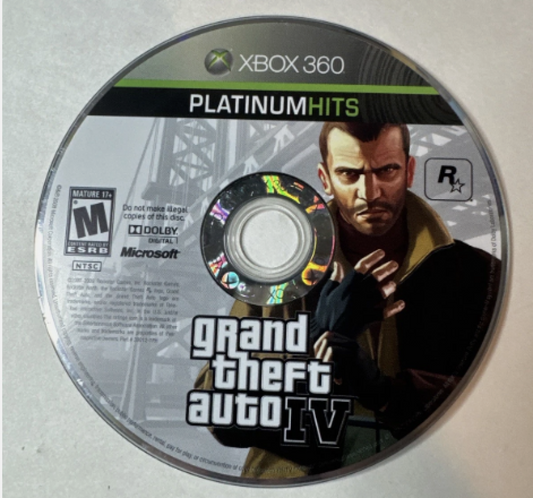 Grand Theft Auto IV [Platinum Hits] disc for Xbox 360 (X360) open-world action-adventure video game