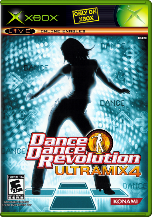 Dance Dance Revolution Ultramix 4 for Xbox (Xbox), cover art music rhythm video game.