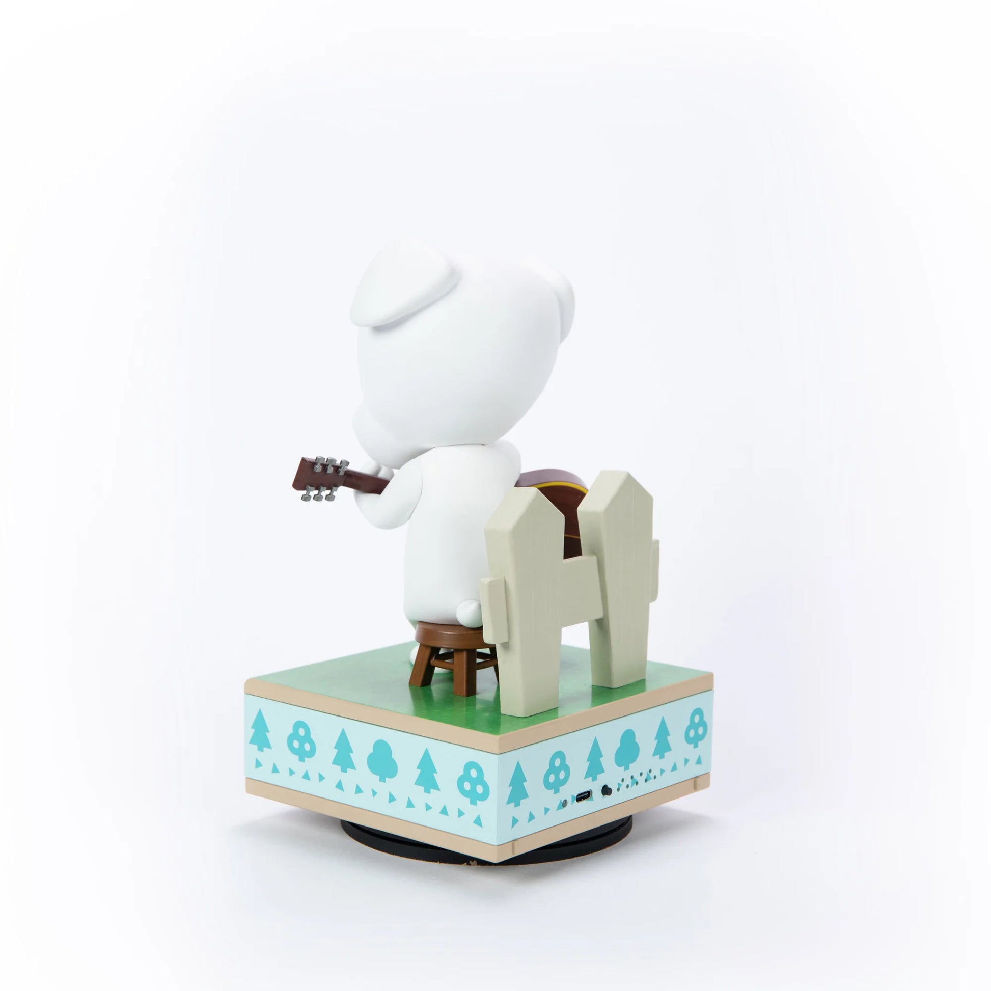 K K Slider 9 inch statue by First 4 Figures detailed Animal Crossing collectible featuring iconic guitar playing pose stylized design and premium display quality celebrating the Nintendo life simulation franchise back side view