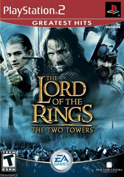 The Lord of the Rings: The Two Towers [Greatest Hits] – PlayStation 2 (PS2) video game cover image, action hack-and-slash.