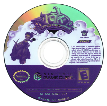 Tak The Great Juju Challenge Nintendo GameCube for retro video game enthusiasts featuring cooperative action platforming gameplay fantasy adventure challenges mini game competitions tribal themed environments puzzle solving mechanics and collectible gaming appeal disc