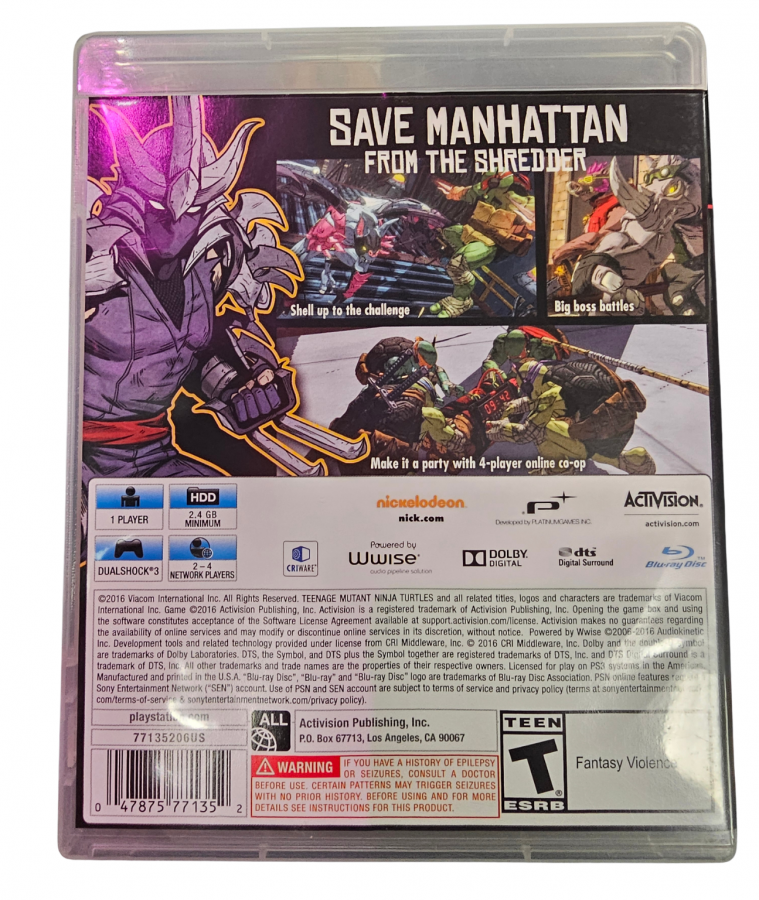 Teenage Mutant Ninja Turtles Mutants in Manhattan PlayStation 3 PS3 for action fighting video game fans featuring Leonardo Michelangelo Donatello and Raphael fast paced ninja combat Manhattan environments mutant enemies boss battles special attacks cooperative gameplay and comic book inspired TMNT adventure collectible gaming appeal back