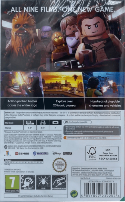 LEGO Star Wars The Skywalker Saga back of box for Nintendo Switch action adventure game