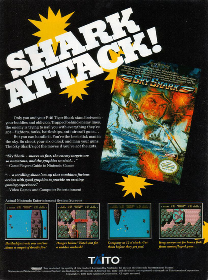 Sky Shark advert for Nintendo Entertainment System (NES) retro video game 