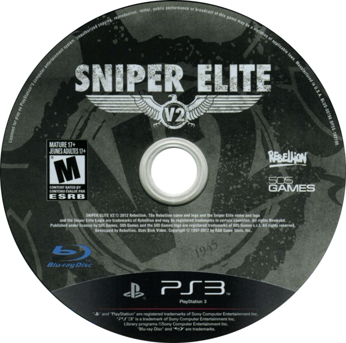 Sniper Elite V2 disc art for PlayStation 3 (PS3) video game