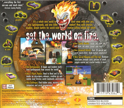 Twisted Metal 2 retro vehicular combat action game for PlayStation 1 (PS1) back of case