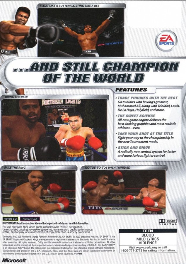 Knockout Kings 2002 back cover art for Xbox (XBOX) video game