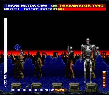 T2 The Arcade Game Super Nintendo Entertainment System SNES video game featuring light gun shooting gameplay Terminator 2 action arcade shooting enemy targets rapid fire combat machine battles challenging stages and classic 16 bit Nintendo arcade gameplay retro video game collection collectible gaming appeal gameplay
