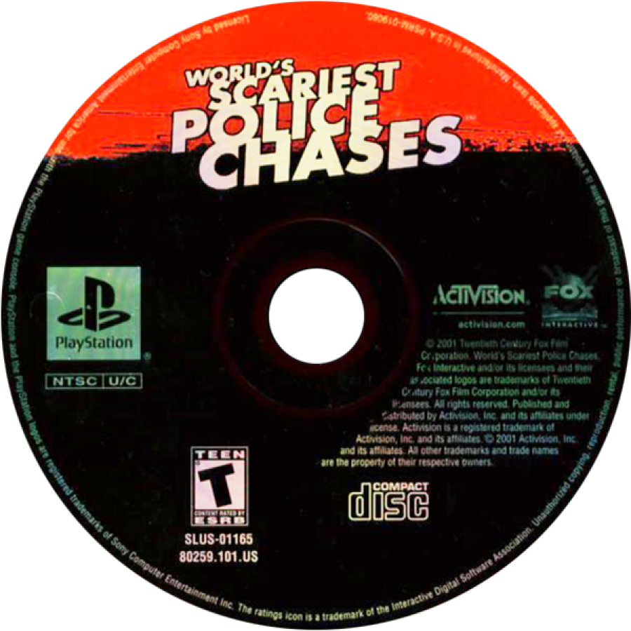 World's Scariest Police Chases Sony PlayStation PS1 video game featuring police driving action gameplay high speed pursuits police vehicles chase missions traffic enforcement dangerous criminals road chases emergency response and classic 32 bit PlayStation gameplay retro video game collection collectible gaming appeal game disc