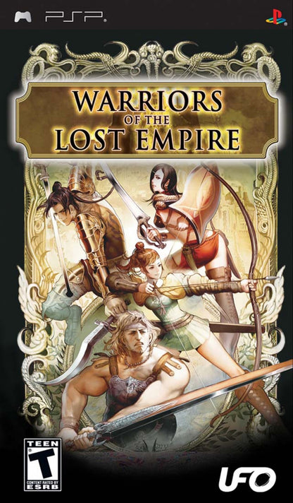 Warriors of the Lost Empire PlayStation Portable PSP for action role playing video game fans featuring hack and slash combat ancient Roman fantasy settings powerful weapons character abilities dungeon exploration challenging enemies boss battles and classic portable RPG adventure collectible gaming appeal front cover art