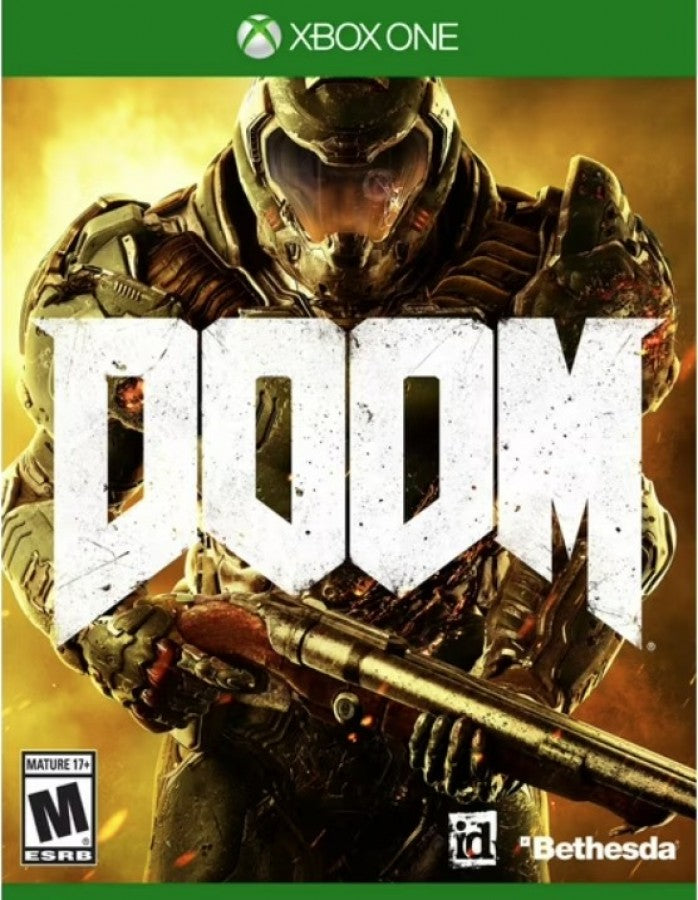 Doom – Xbox One (XONE) cover art for fast-paced first-person shooter reboot set on Mars with brutal demon-slaying action
