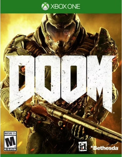 Doom – Xbox One (XONE) cover art for fast-paced first-person shooter reboot set on Mars with brutal demon-slaying action