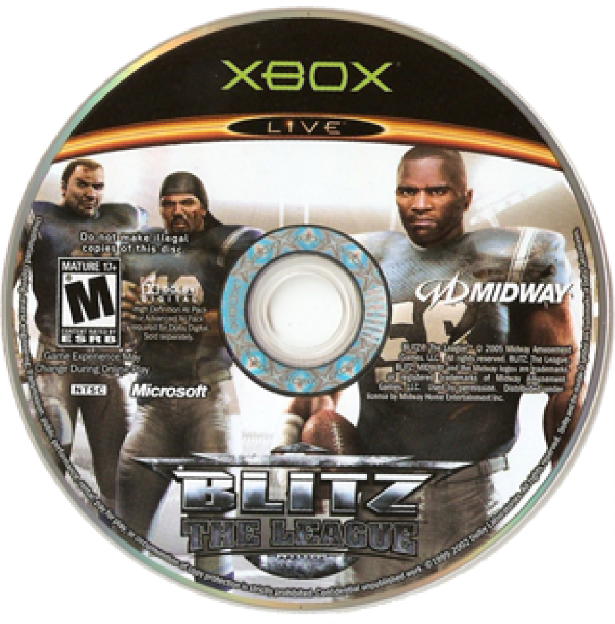 Blitz The League Microsoft Xbox Original Xbox video game featuring arcade football gameplay hard hitting tackles aggressive competition team management career mode player customization and intense sports action retro video game collection collectible gaming appeal disc