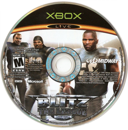 Blitz The League Microsoft Xbox Original Xbox video game featuring arcade football gameplay hard hitting tackles aggressive competition team management career mode player customization and intense sports action retro video game collection collectible gaming appeal disc