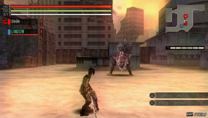 Gods Eater Burst PlayStation Portable inspired design featuring anime action role playing aesthetic post apocalyptic monster hunting fast paced combat customizable weapons futuristic survival adventure dramatic storytelling handheld gaming presentation gameplay 