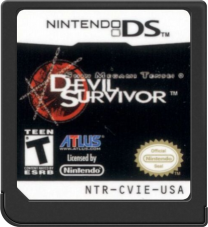Shin Megami Tensei Devil Survivor game for the Nintendo DS featuring tactical RPG gameplay with grid based battles demon fusion systems branching story paths and apocalyptic themes set in modern Tokyo cartridge