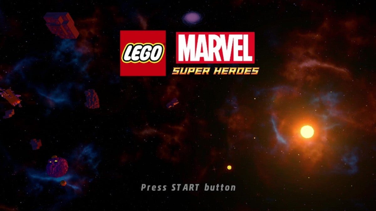 LEGO Marvel Super Heroes start screen for Xbox 360 (X360) action-adventure superhero video game