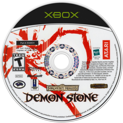Forgotten Realms Demon Stone retro Xbox video game Forgotten Realms fantasy action adventure hack and slash dungeon combat Dungeons and Dragons inspired RPG console title Xbox release disc