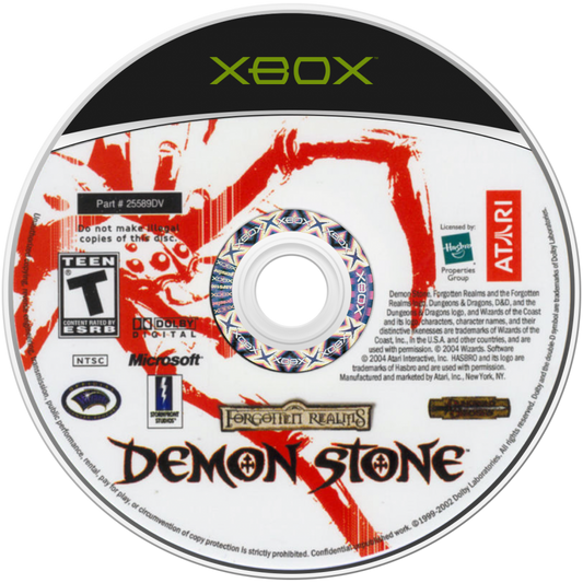 Forgotten Realms Demon Stone retro Xbox video game Forgotten Realms fantasy action adventure hack and slash dungeon combat Dungeons and Dragons inspired RPG console title Xbox release disc