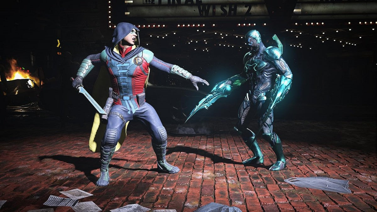 Injustice 2 Ultimate Edition PS4 fighting game featuring DC Comics superheroes and villains cinematic story mode customizable gear system all DLC characters competitive multiplayer modes and intense one on one combat by NetherRealm Studios gameplay