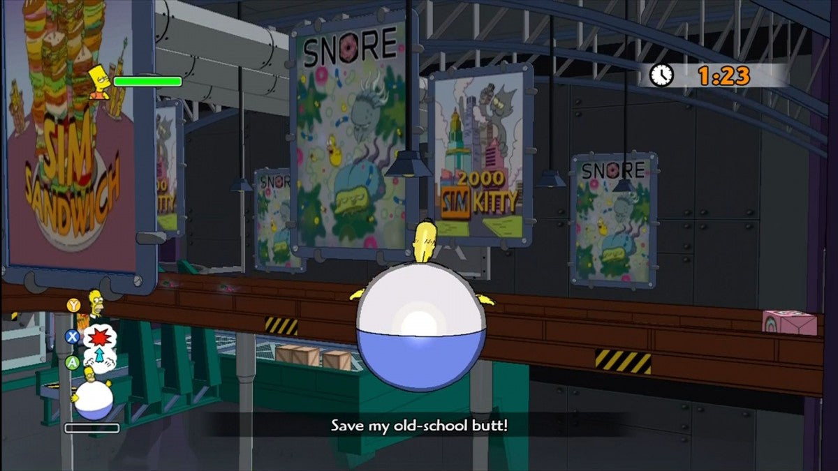 The Simpsons Game for Xbox 360 action adventure video game featuring humor filled levels based on the iconic animated series, cooperative gameplay, satirical parody elements, and interactive Springfield exploration experience gameplay