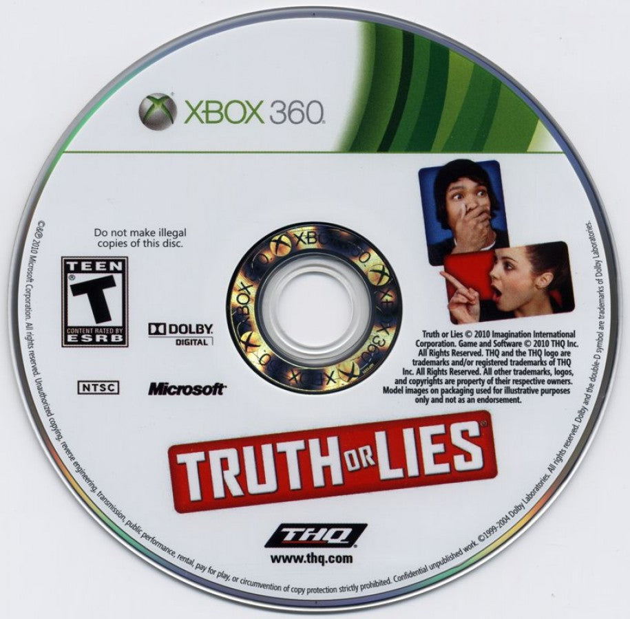 Truth or Lies disc for Xbox 360 (X360) party trivia video game
