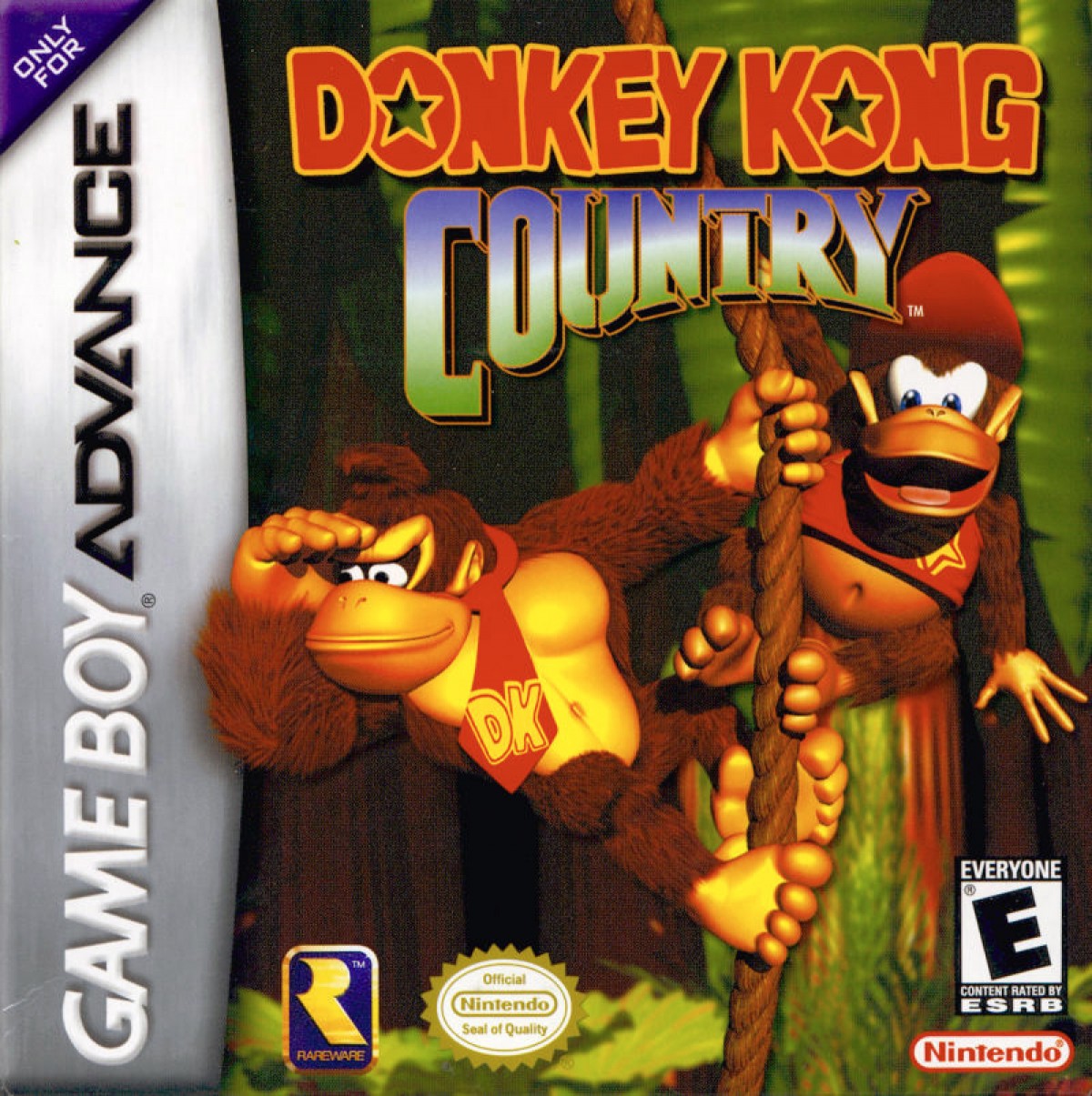Donkey Kong Country Game Boy Advance GBA for platforming adventure video game fans featuring Donkey Kong and Diddy Kong side scrolling action jungle environments challenging levels barrel blasting mine cart rides enemy battles collectibles and classic Nintendo gameplay collectible gaming appeal front cover art