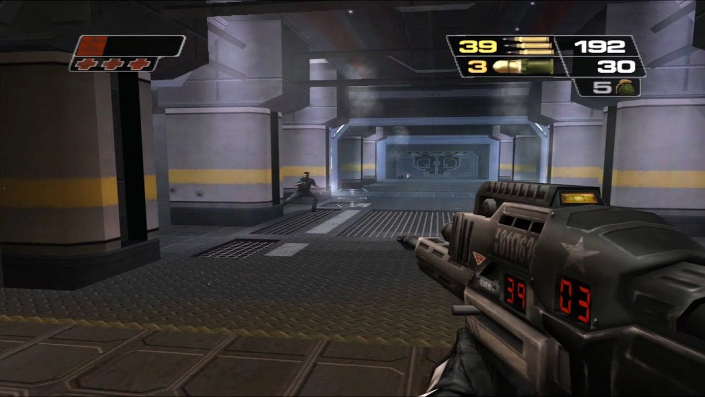 Red Faction II Xbox game featuring first person shooter gameplay futuristic sci fi storyline destructible environments multiplayer modes and explosive combat action by THQ gameplay