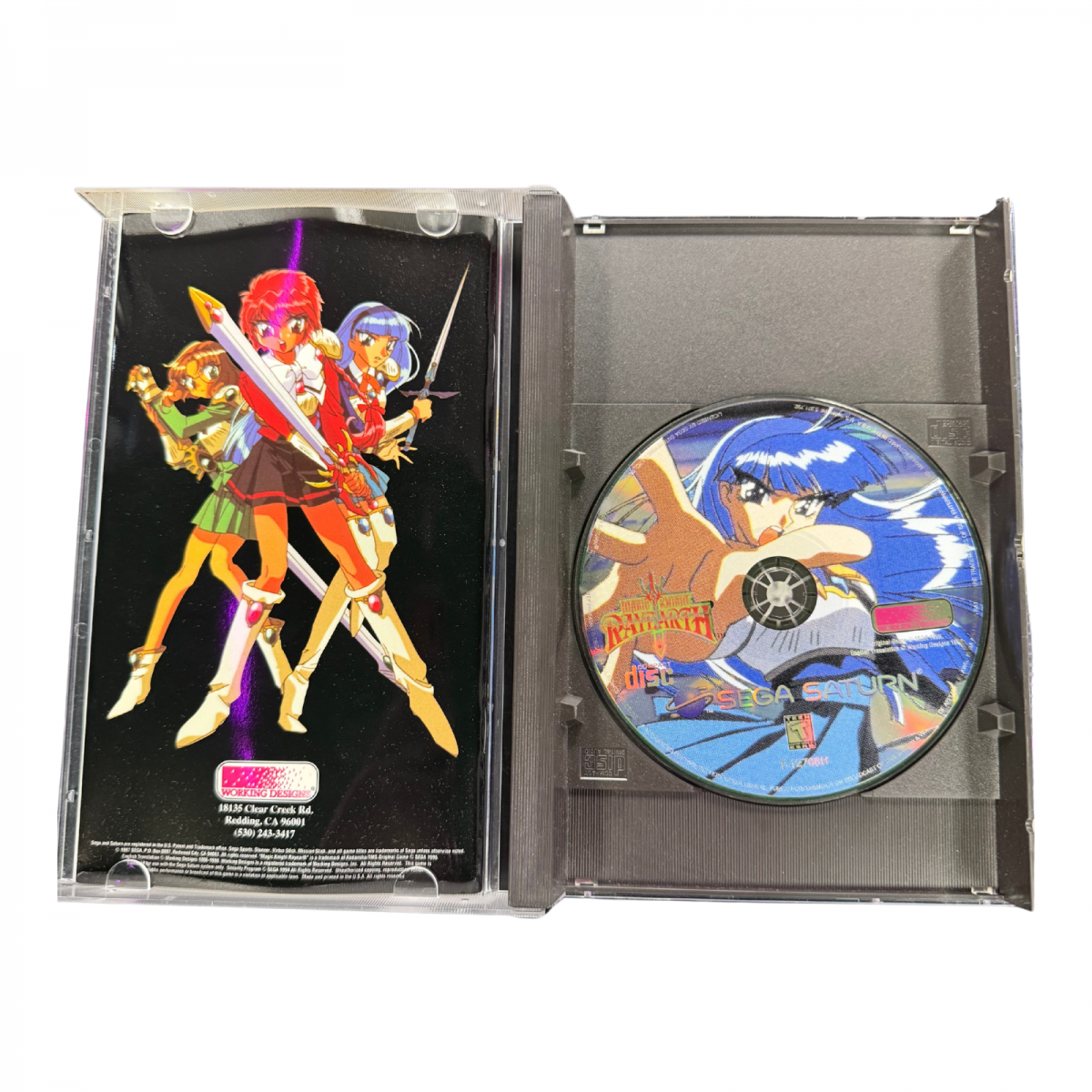 Magic Knight Rayearth Sega Saturn action RPG anime based fantasy adventure CLAMP storyline real time combat exploration magic attacks Working Designs localization colorful Japanese RPG retro gaming Sega Saturn software video game title inside of case 