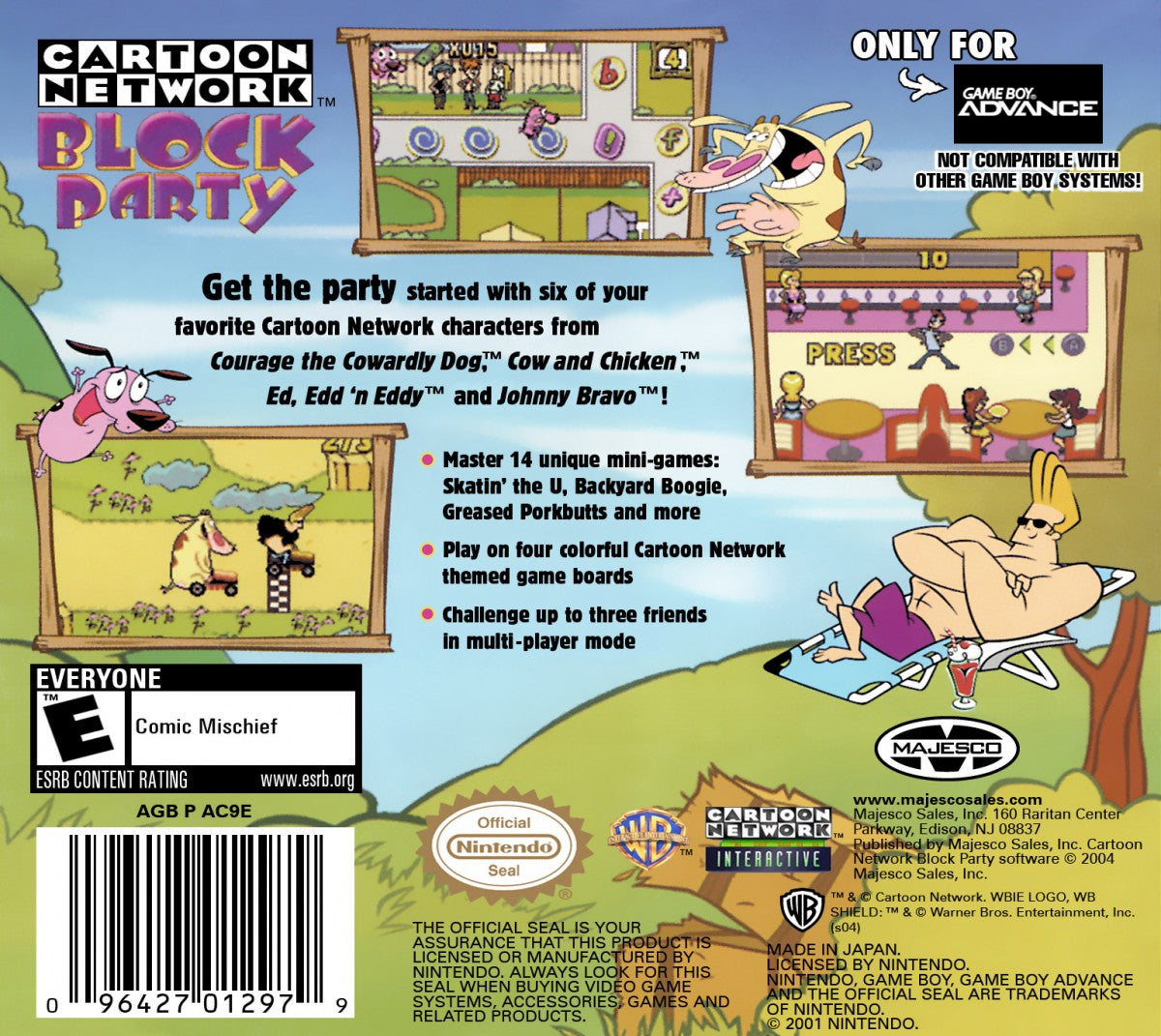 Cartoon Network: Block Party for Game Boy Advance – party mini-game collection cartridge featuring characters from Ed, Edd n Eddy, Johnny Bravo, Courage the Cowardly Dog, and Codename: Kids Next Door back cover