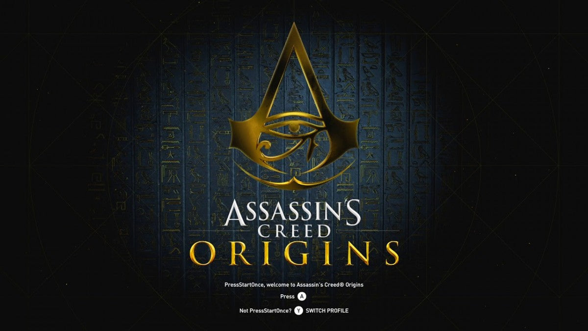 Assassin's Creed Origins title screen for Playstation 4 (PS4) video game 