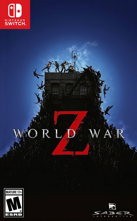 World War Z Nintendo Switch inspired design featuring cooperative zombie survival shooter aesthetic massive swarms of undead intense firefights class based teamwork global outbreak scenarios fast paced action cinematic horror gameplay presentation front cover