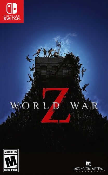 World War Z Nintendo Switch inspired design featuring cooperative zombie survival shooter aesthetic massive swarms of undead intense firefights class based teamwork global outbreak scenarios fast paced action cinematic horror gameplay presentation front cover
