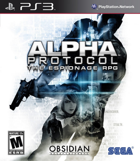 Alpha Protocol The Espionage RPG PlayStation 3 PS3 for action role playing video game fans featuring modern espionage gameplay player choice branching storyline stealth missions tactical third person combat character customization international spy adventure collectible gaming appeal front cover