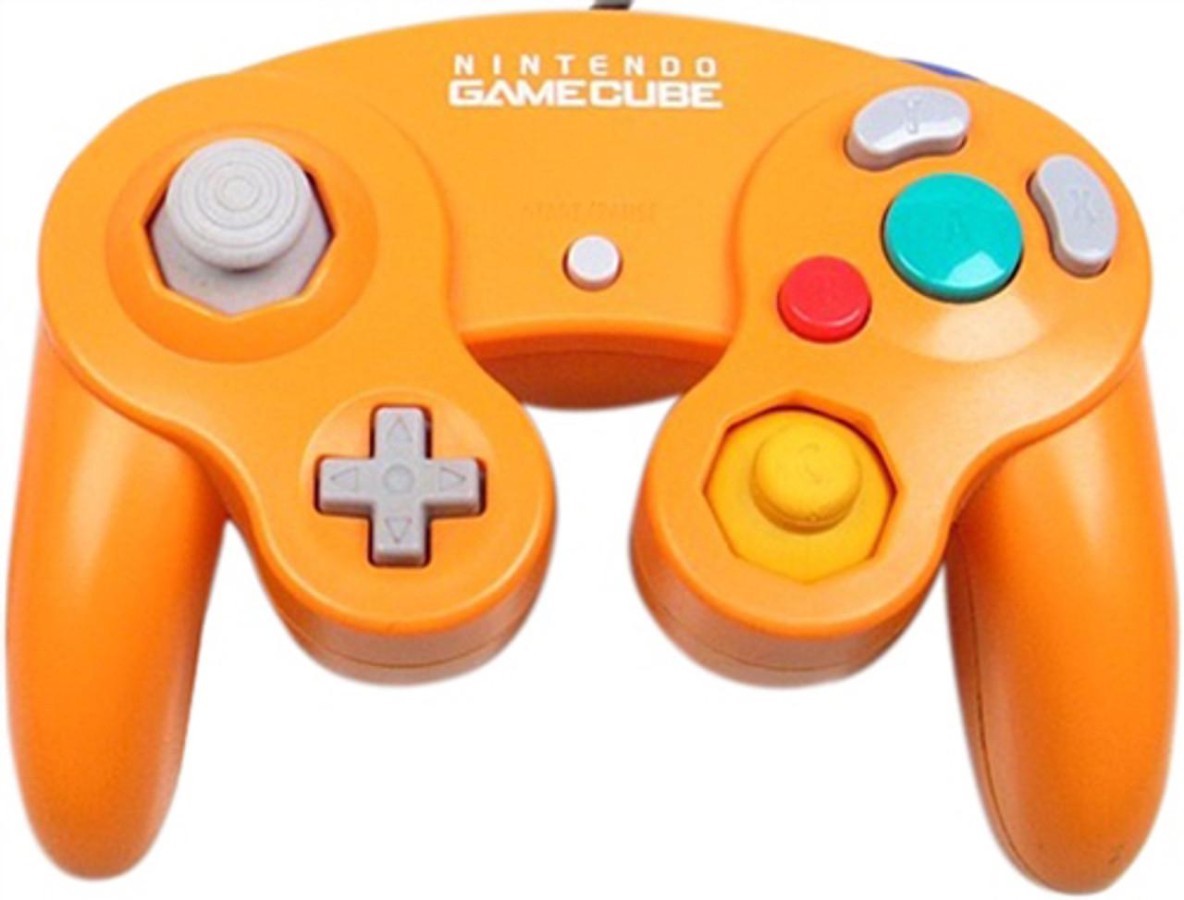 Official Nintendo GameCube Controller Orange Spice GC gaming accessory featuring vibrant orange spice color design ergonomic grip classic Nintendo button layout analog control stick C stick pressure sensitive shoulder buttons responsive directional pad A B X Y buttons wired controller connection precise movement and comfortable gameplay compatible with Nintendo GameCube console and supported Nintendo systems retro gaming accessory collectible controller and gaming setup appeal