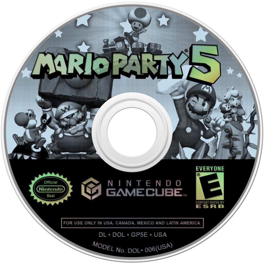 Mario Party 5 game for the Nintendo GameCube featuring party style gameplay with board game mechanics mini games multiplayer modes and competitive challenges starring Mario and friends across themed boards disc