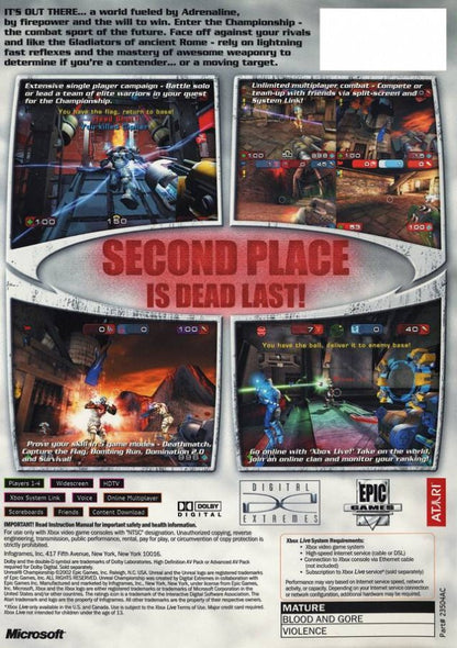 Unreal Championship back cover art for Xbox (XBOX) video game