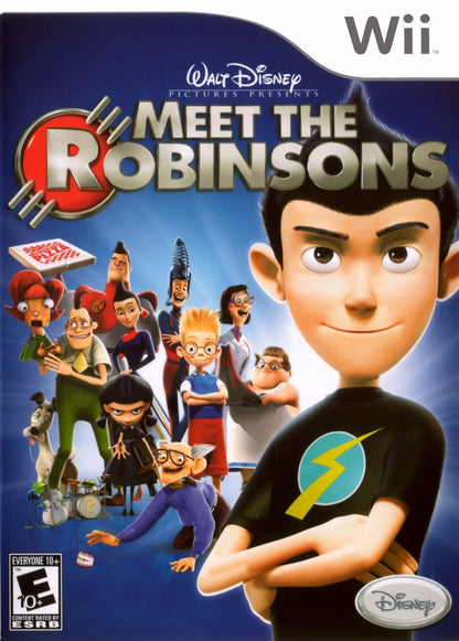 Meet the Robinsons Nintendo Wii for action adventure video game fans featuring time travel exploration futuristic environments inventive gadgets puzzle solving platforming challenges robotic enemies and Disney animated movie characters family friendly gameplay collectible gaming appeal cover art
